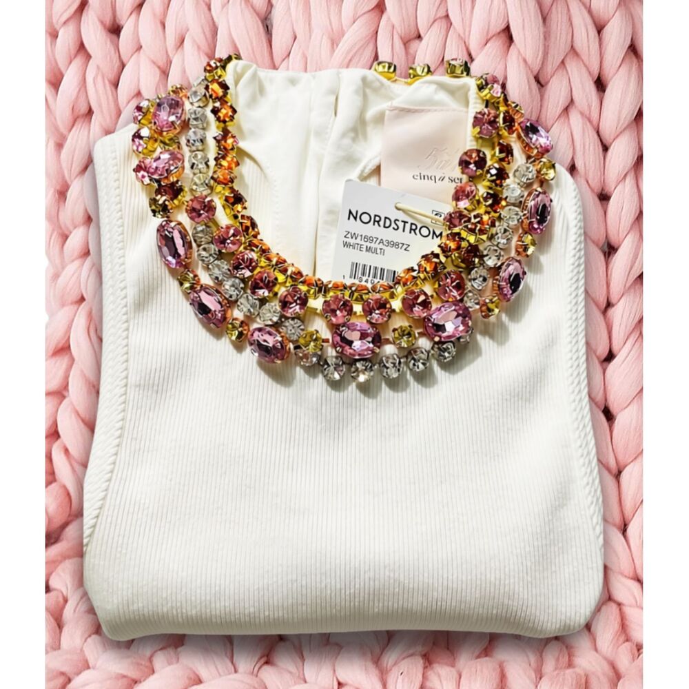 NWT Cinq à Sept Lizzie Rhinestone Necklace Tank Top Vest S - Picture 5 of 6